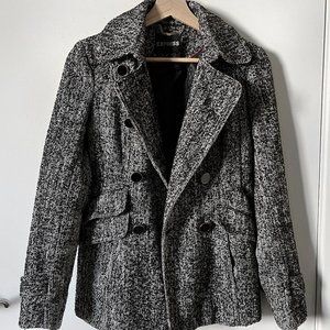 Express Black & White Tweed Double-Breasted Peacoat (XS)